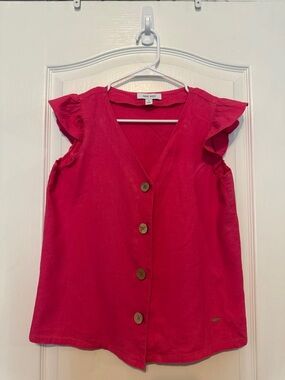 Nine West Hot Pink Button-Front Ruffle Sleeve Blouse